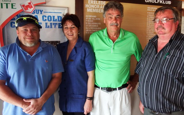 Die twee gelukkige wenners van Club Mykonos Langebaan se 2 x 6 slaapplek-kamers elk vir â€˜n volle week tydens die suksesvolle Badisa / OK Foods HaS-Gholfdag, was Francois van der Merwe (links) en Jakkie Beukes (3de van links). Saam met hulle is Anita van Dyk en John van Rooyen van Herberg-aan-See. Gansbaai OK Foods (Chris en Petra van Rensburg) was die hoofborg vir die dag. John, wat die gholfdag gereÃ«l het, het op die dag van die kompetisie tyding van sy moeder se afsterwe in Ladysmith, KwaZulu-Natal ontvang. Sodra John volgende week terug is, sal â€˜n volledige berig, ingesluit die borge-bedankings, saam met fotoâ€™s in Gansbaai Courant geplaas word.  